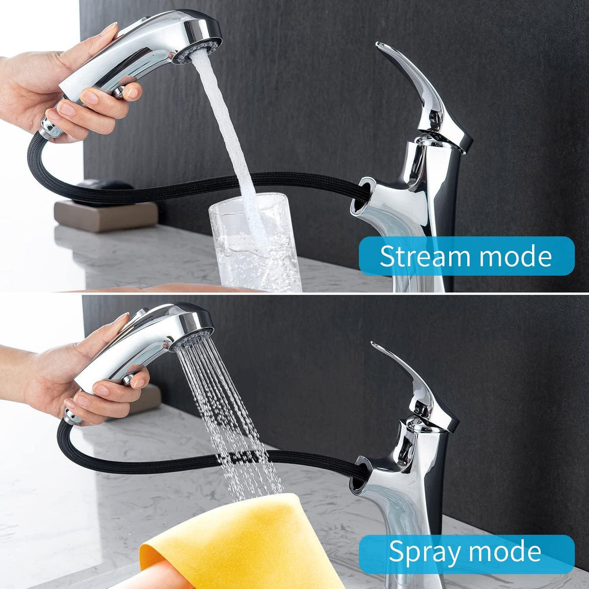 Ausziehbarer Wasserhahn Bad Chrom 3 Modi Einhebelmischer Waschtischarmatur