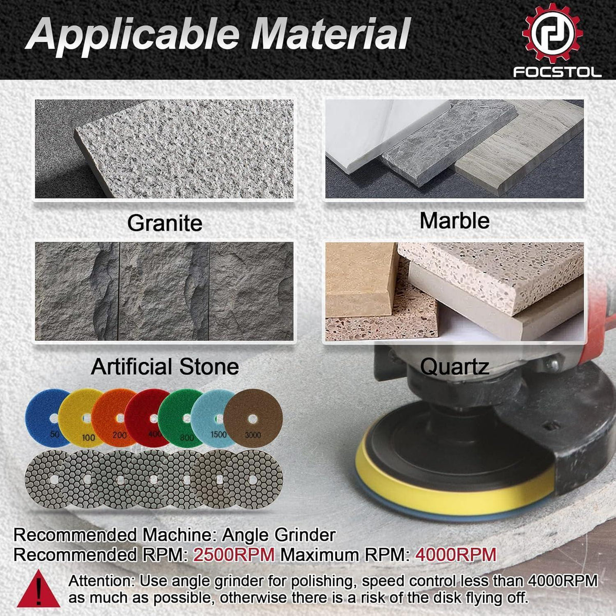 Diamant Polierscheiben Set 8tlg. 100mm für Granit & Marmor
