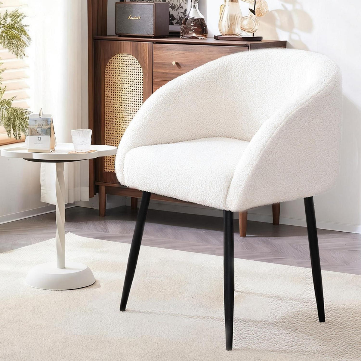 Lammwoll Sessel Lounge Modern Schwarz Metallbeine