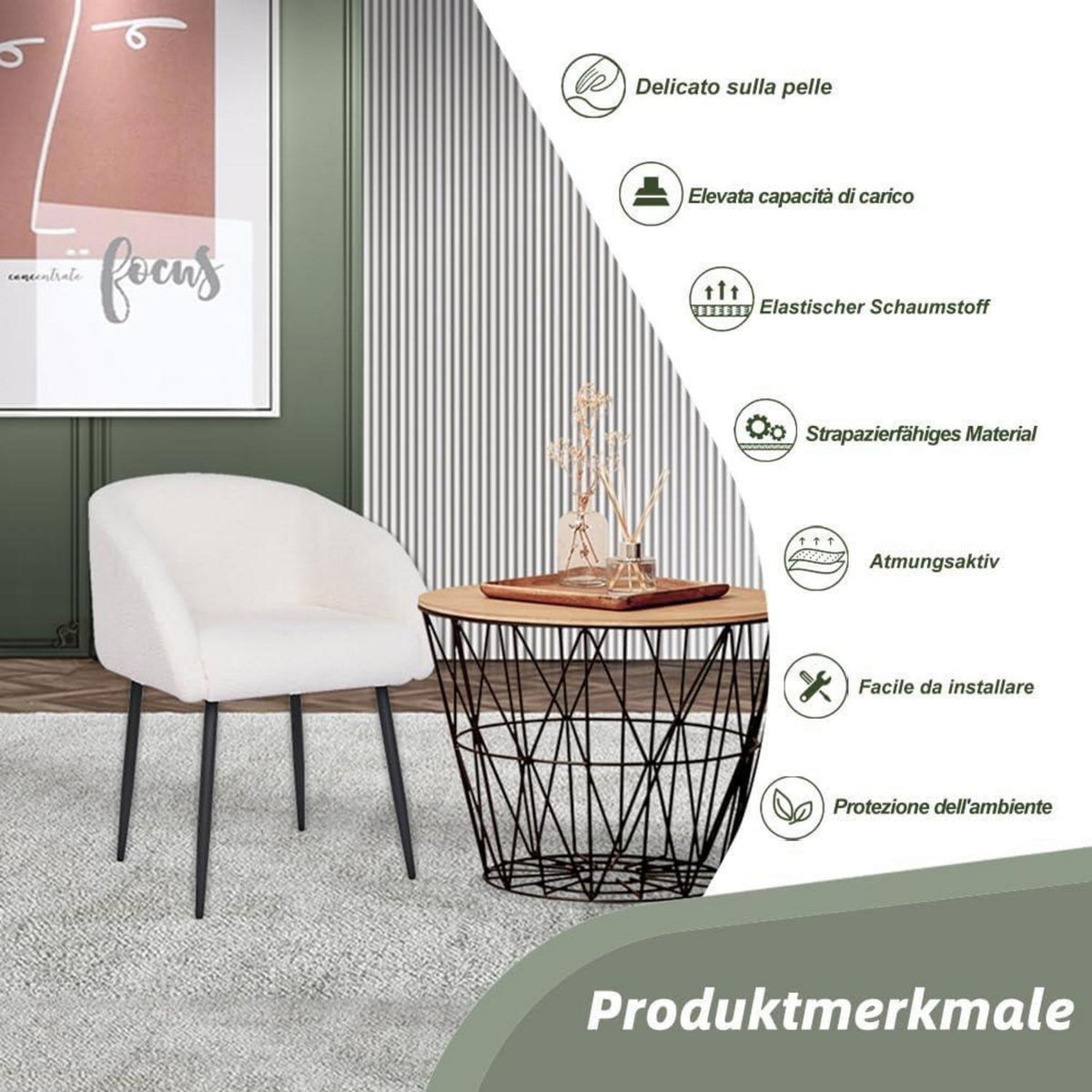 Lammwoll Sessel Lounge Modern Schwarz Metallbeine