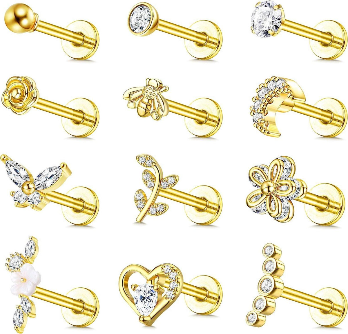 Tragus Helix Piercing Ohrringe 12 Stück Chirurgenstahl Zirkonia