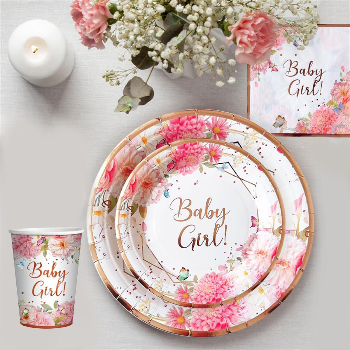 LUOBITO Babyparty Deko Mädchen Rosa Gold Set 24 Gäste 120