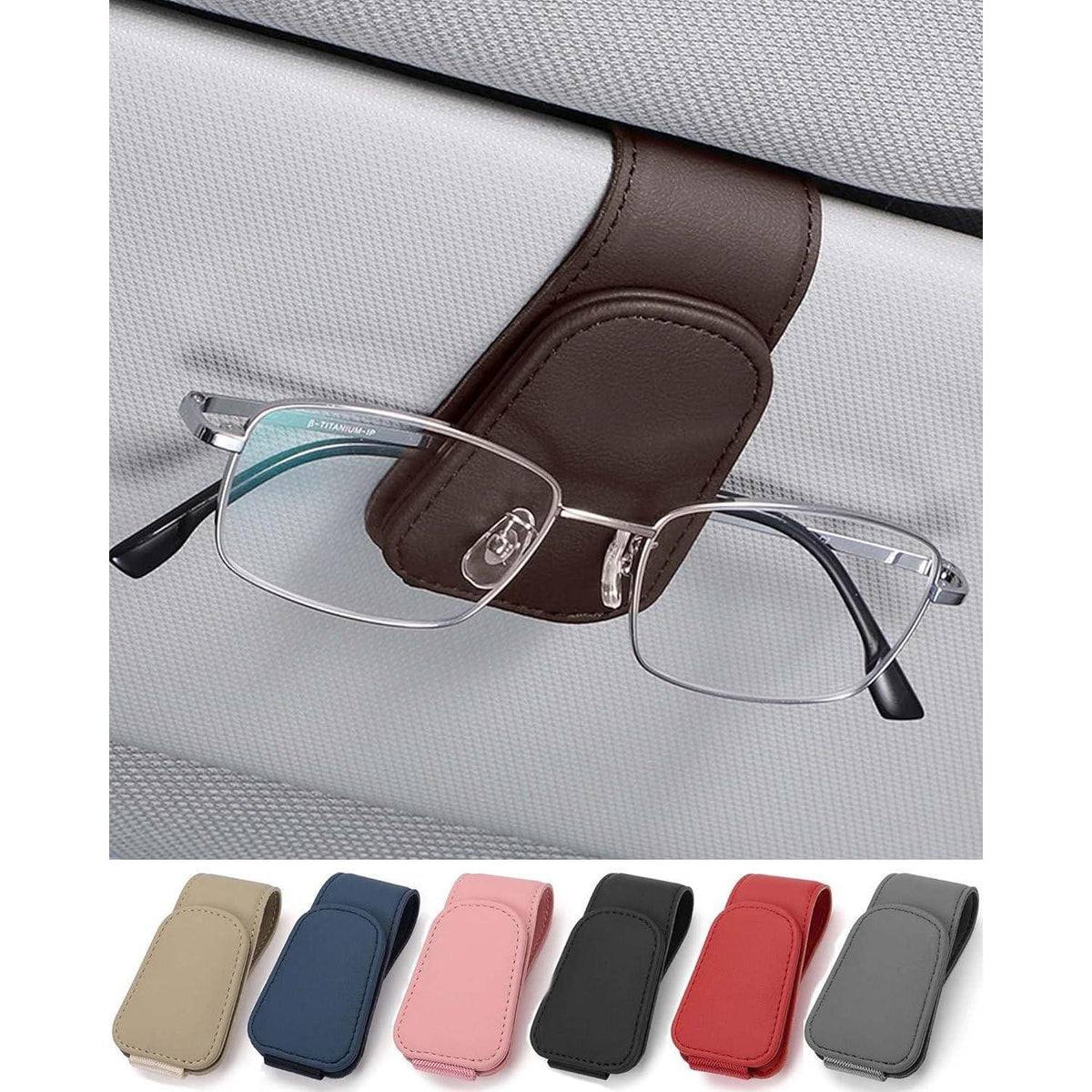 Brillenhalter für Auto Sonnenblende, Braun in Lederoptik