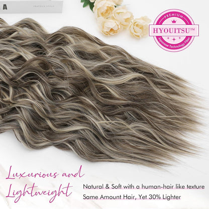 60cm Clip-in Haarverlängerung – Aschbraun mit Strähnchen, Strandwellen