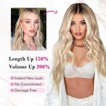 60cm Clip-in Haarverlängerung – Aschbraun mit Strähnchen, Strandwellen