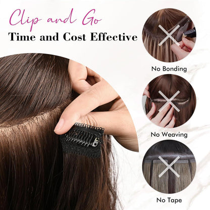 60cm Clip-in Haarverlängerung – Aschbraun mit Strähnchen, Strandwellen