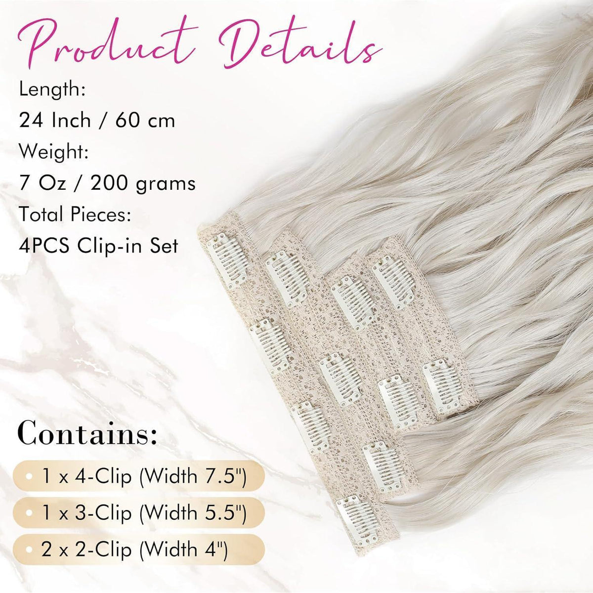60cm Clip-in Haarverlängerung Platinblond – Lange Strandwellen