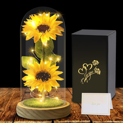 Künstliche Sonnenblume in Glaskuppel – Ewige Liebe Geschenk für Frauen