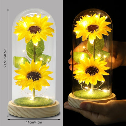 Künstliche Sonnenblume in Glaskuppel – Ewige Liebe Geschenk für Frauen