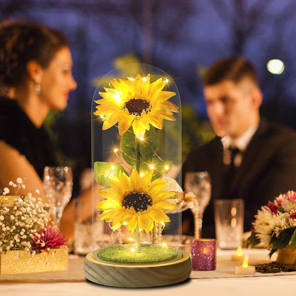 Künstliche Sonnenblume in Glaskuppel – Ewige Liebe Geschenk für Frauen