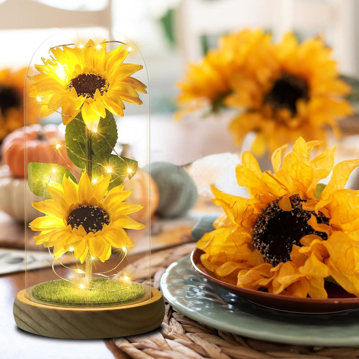 Künstliche Sonnenblume in Glaskuppel – Ewige Liebe Geschenk für Frauen