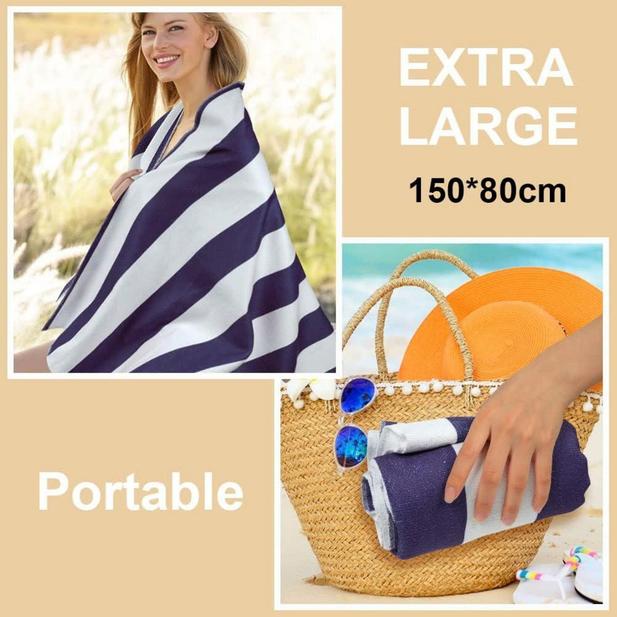 Mikrofaser Strandtuch 160 x 80cm für Strand Schwimmen und