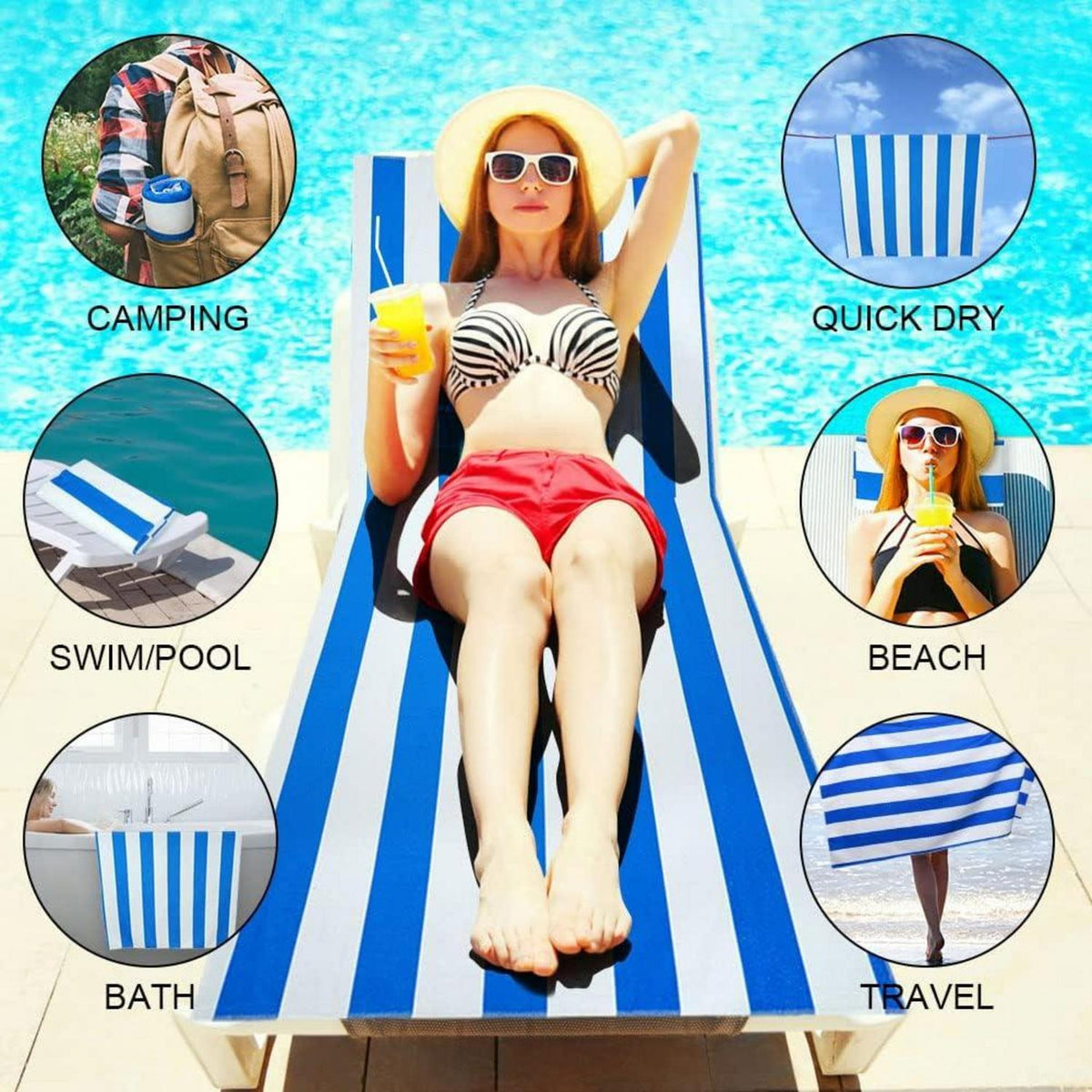 Strandtuch Mikrofaser 160x80cm Hellblau Schnell Trocknend Leicht Handtuch