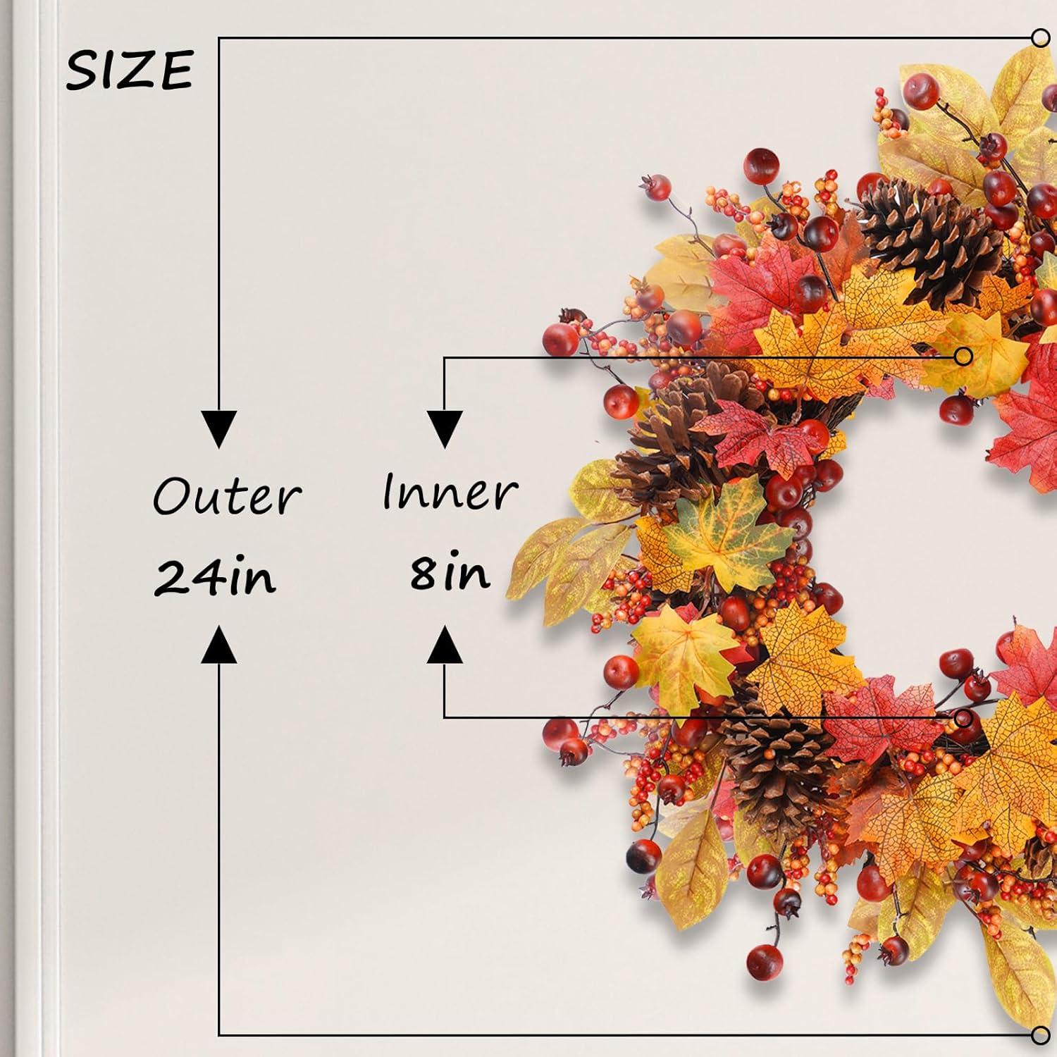 Herbst Türkranz 61cm Ahorn Tannenzapfen Halloween Dekoration