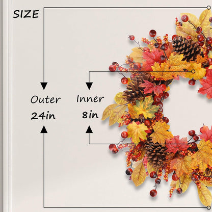 Herbst Türkranz 61cm Ahorn Tannenzapfen Halloween Dekoration