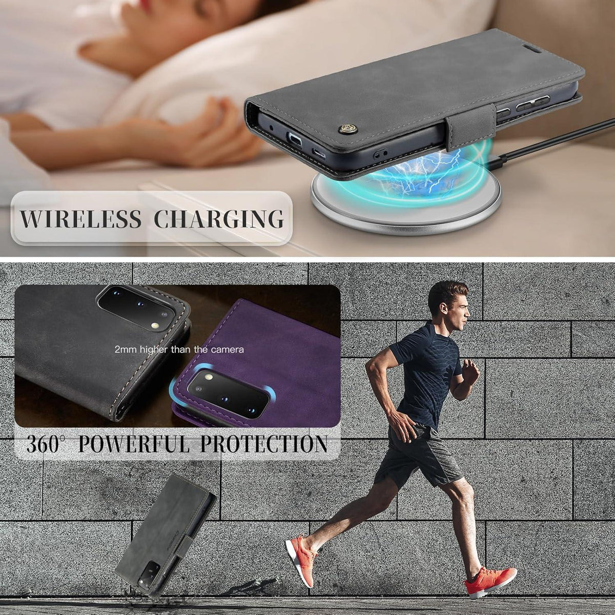 CaseMe Samsung Galaxy S20 Handyhülle Leder RFID Schutz Flip Case Grau