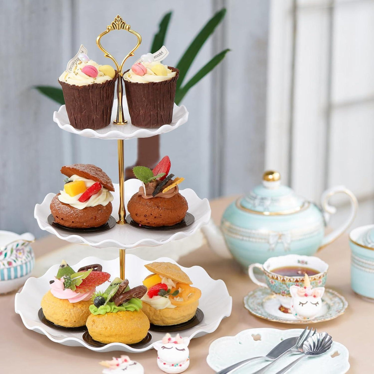 3-stöckiger Cupcake-Halter Dessertteller Kuchenständer White PP