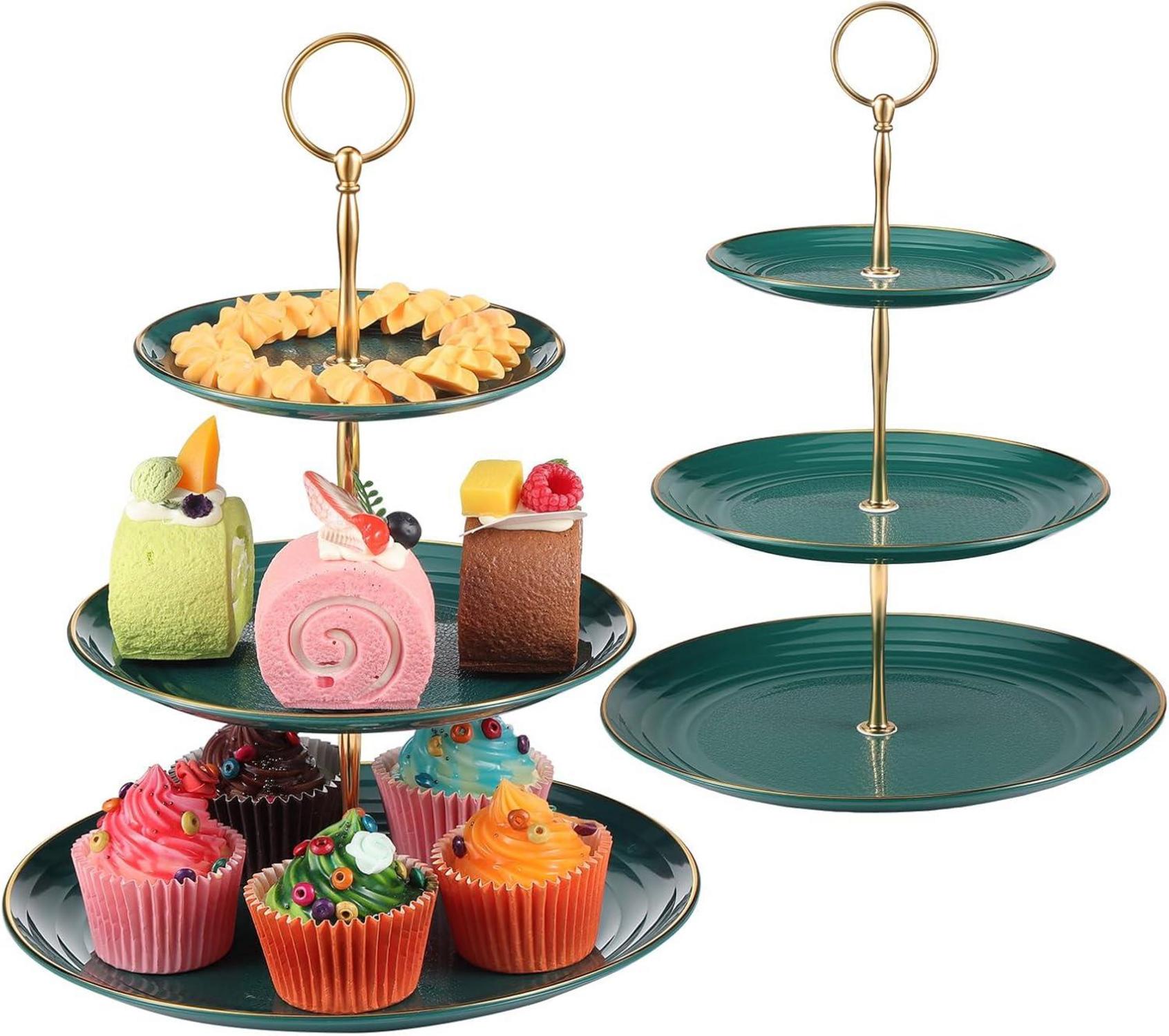 3-stöckiger Cupcake-Ständer für Hochzeit Geburtstag Dunkelgrün