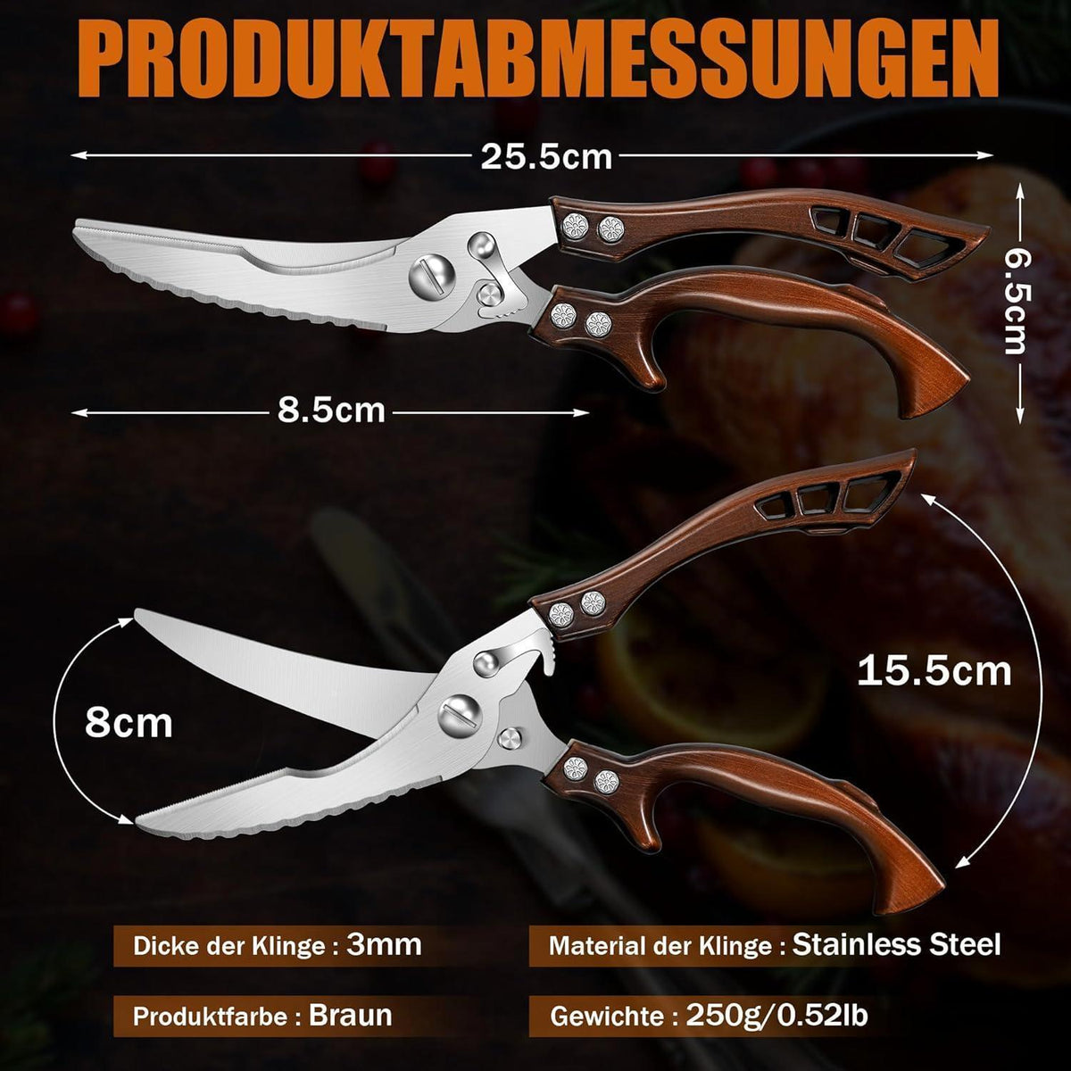 Geflügelschere Profi Edelstahl mit Sicherheitsschloss und Federmechanismus