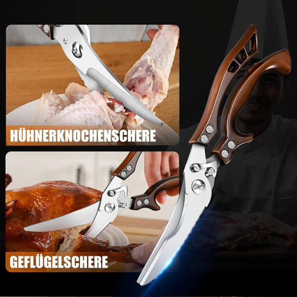 Geflügelschere Profi Edelstahl mit Sicherheitsschloss und Federmechanismus