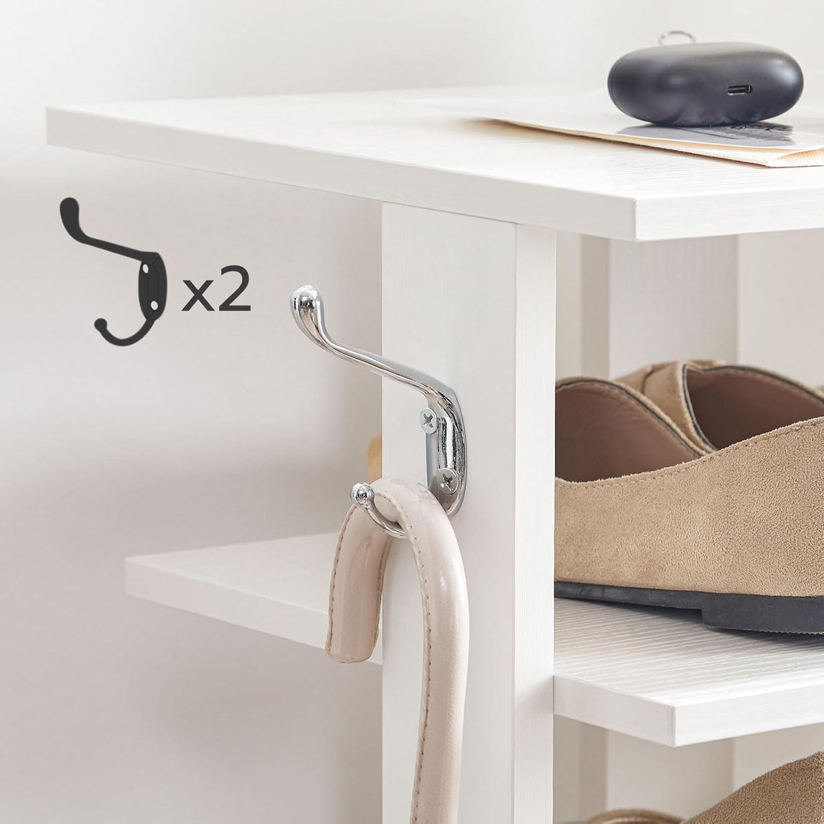 8-lagiges Schuhregal mit 2 Haken, schmales