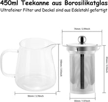 Teekanne Glas 450ml mit Edelstahl Teefilter und