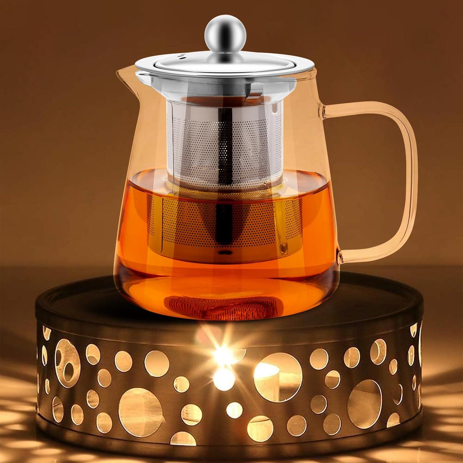Teekanne Glas 450ml mit Edelstahlteefilter und Belüftungsöffnungen