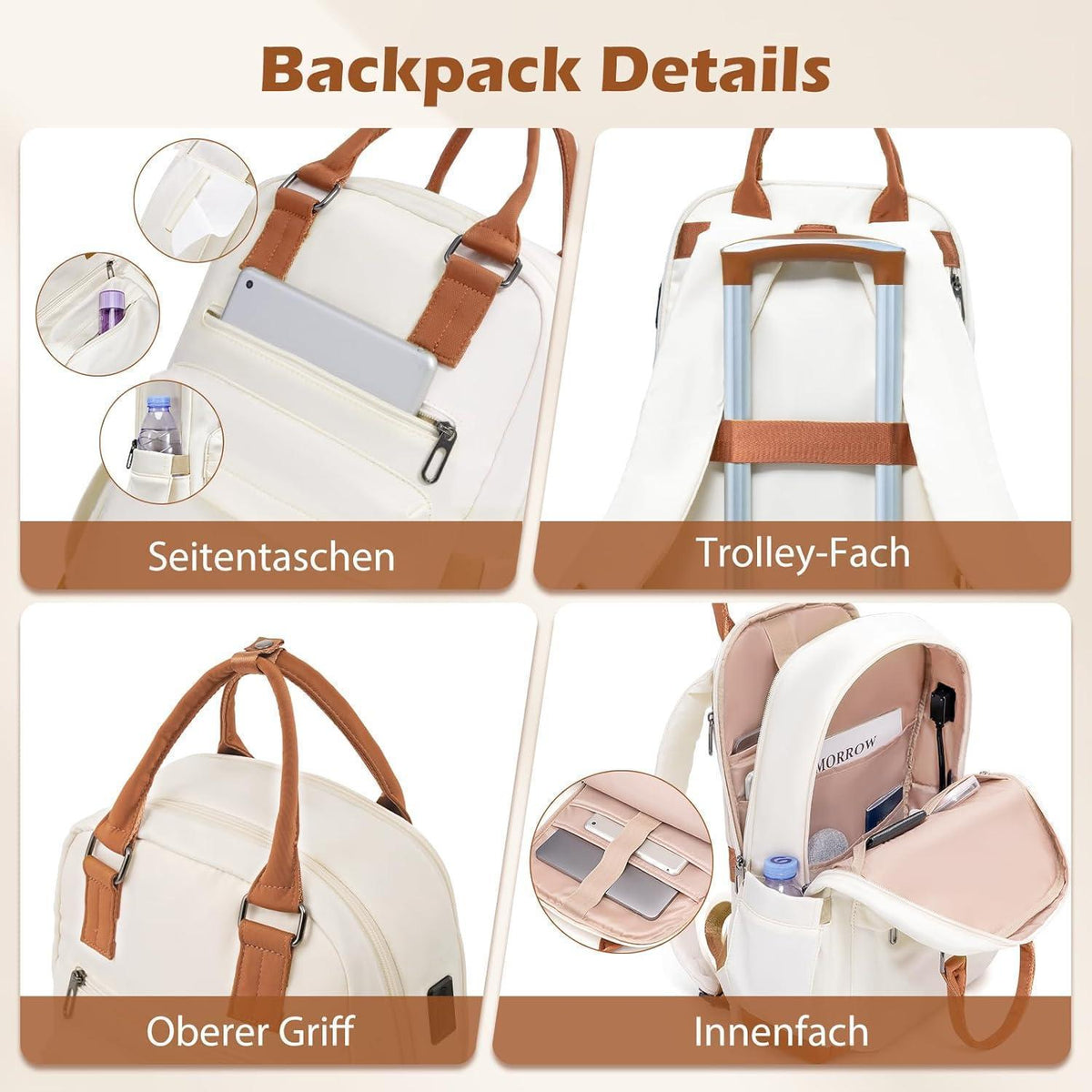 Reisekoffer-Set 5-teilig mit Rucksack und Kulturbeutel, Blau/Braun