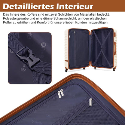 Hartschalen-Trolley Handgepäck-Set Blau/Braun 3tlg TSA-Schloss