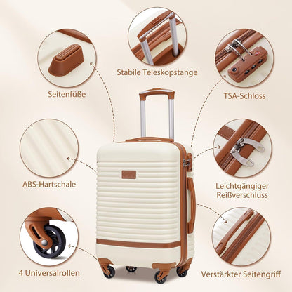 Reisekoffer Set 3tlg. mit Rucksack & Kulturbeutel, Blau/Braun