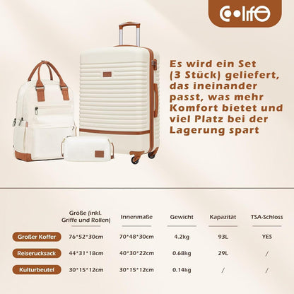 Reisekoffer Set 3tlg. mit Rucksack & Kulturbeutel, Blau/Braun