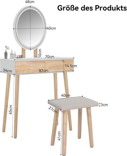 Schminktisch LED Beleuchtung Spiegel Stuhl 2 Schubladen Helligkeit Make Up