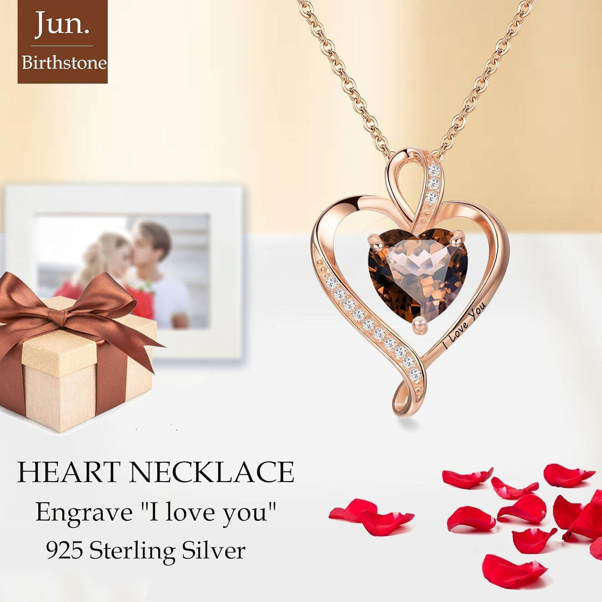 Silber Herz Kette Damen "I love you" Gravur & Geburtsstein