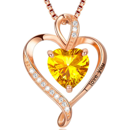 Silber Herz Kette Damen "I love you" Gravur & Geburtsstein