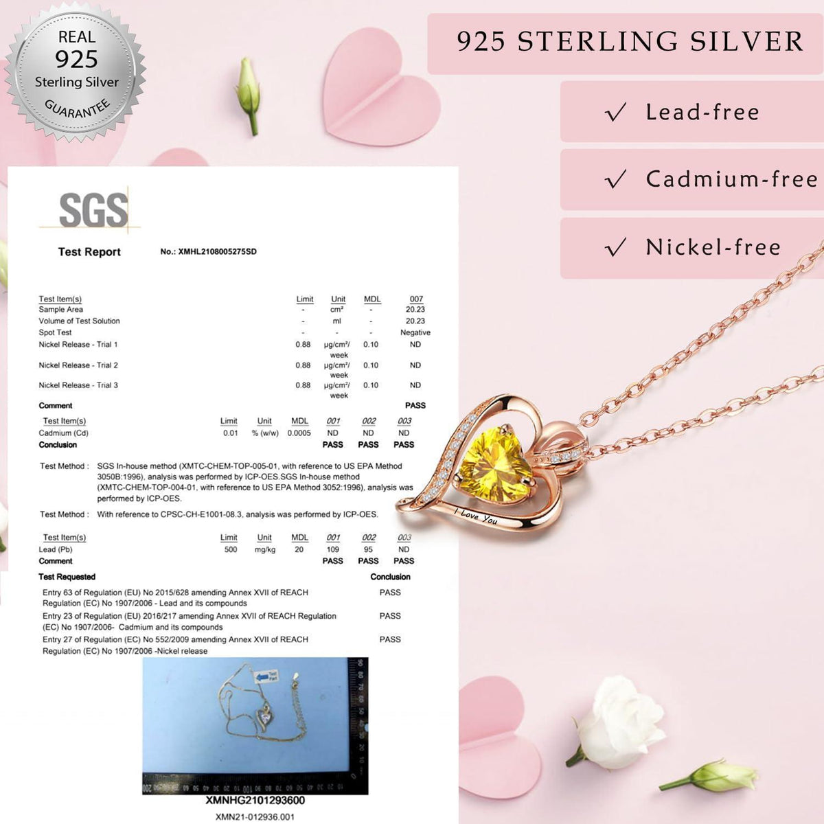 Silber Herz Kette Damen "I love you" Gravur & Geburtsstein