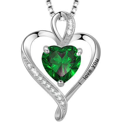 Silber Herz Kette Damen "I love you" Gravur & Geburtsstein