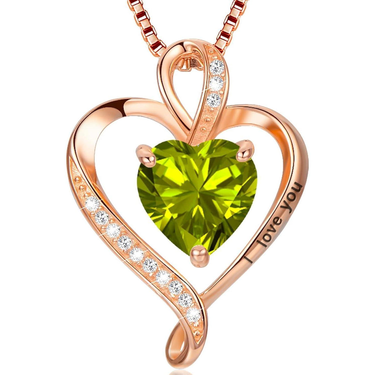 Silber Herz Kette Damen "I love you" Gravur & Geburtsstein