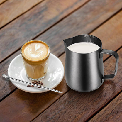 Milchkännchen Milk Pitcher 350ml Edelstahl Aufschäumen Cappuccino Latté Schwarz