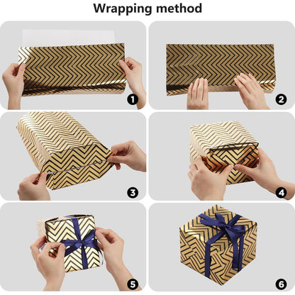 Geschenkpapier Set Schwarz Gold 6 Blätter mit Band & Aufkleber