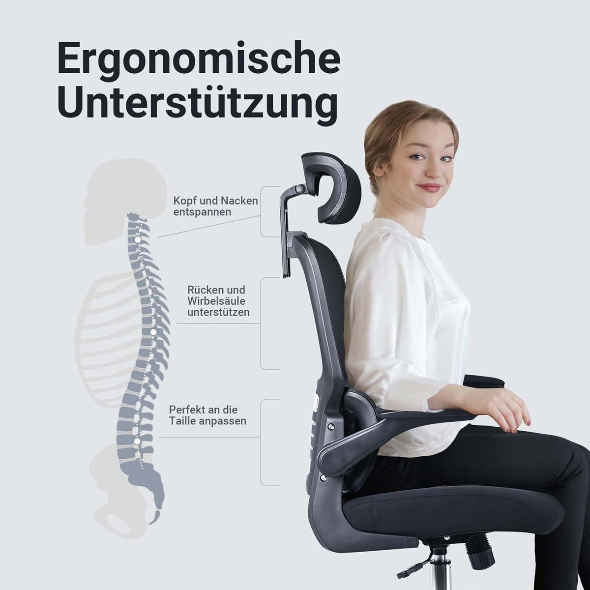 ACMELIFE Bürostuhl Ergonomisch Lendenwirbelstütze 10cm Sitzkissen Lordosestütze