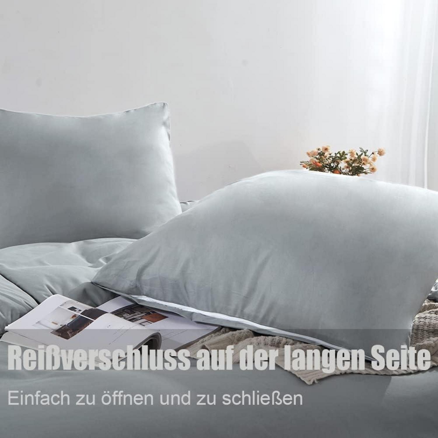 Bettwäsche Set 140x200 Grau Mikrofaser bügelfrei knitterfrei 1