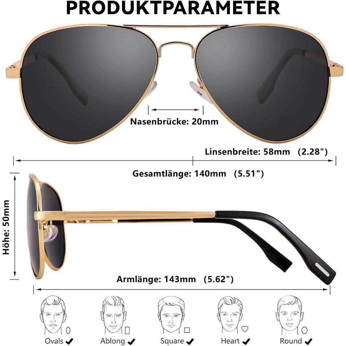 Pilotenbrille polarisiert mit UV400 Schutz – Gold / Grau