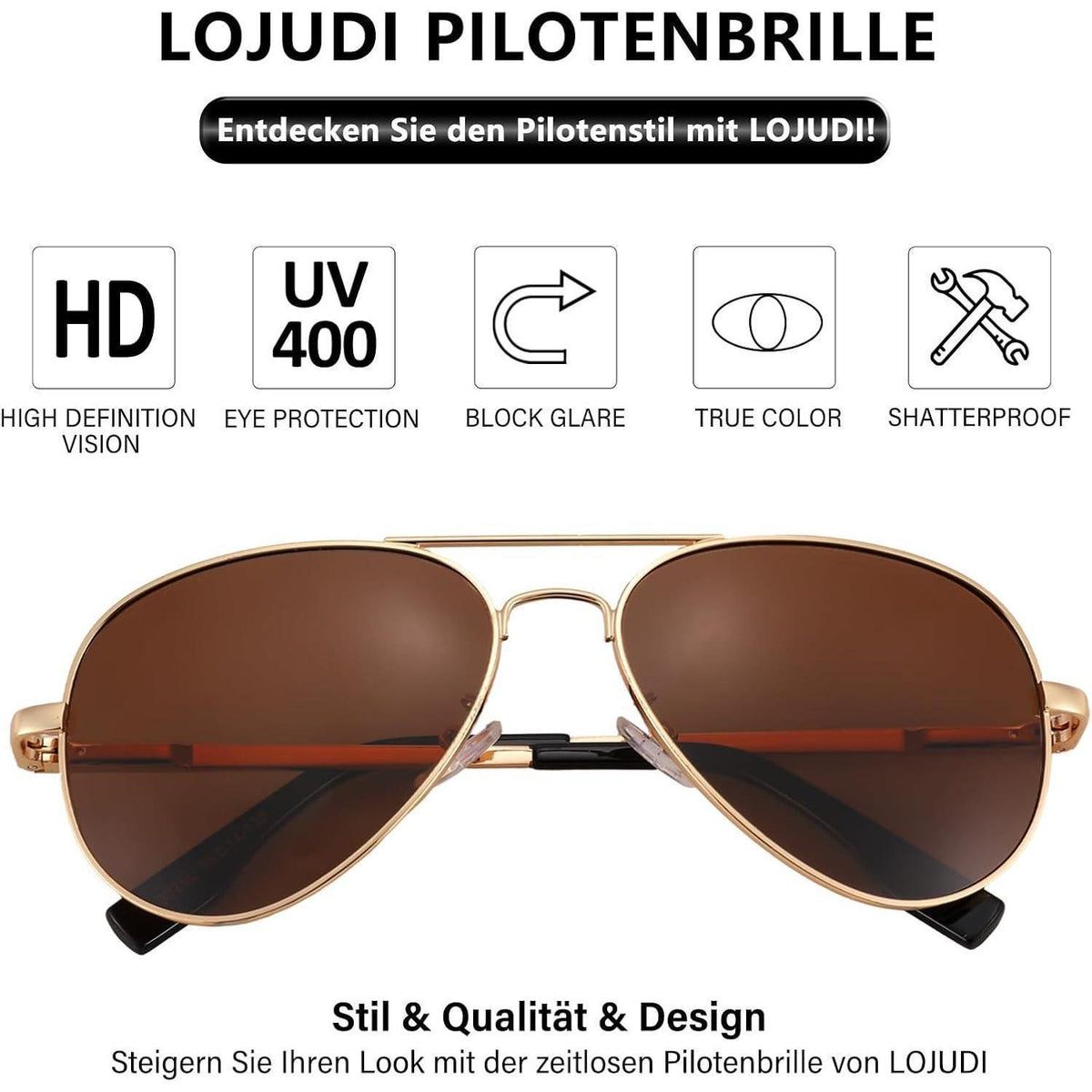 Pilotenbrille polarisiert mit UV400 Schutz – Verstellbares Federscharnier