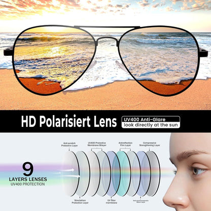 Pilotenbrille polarisiert, UV400 Schutz, Gold / Rosa Verspiegelt