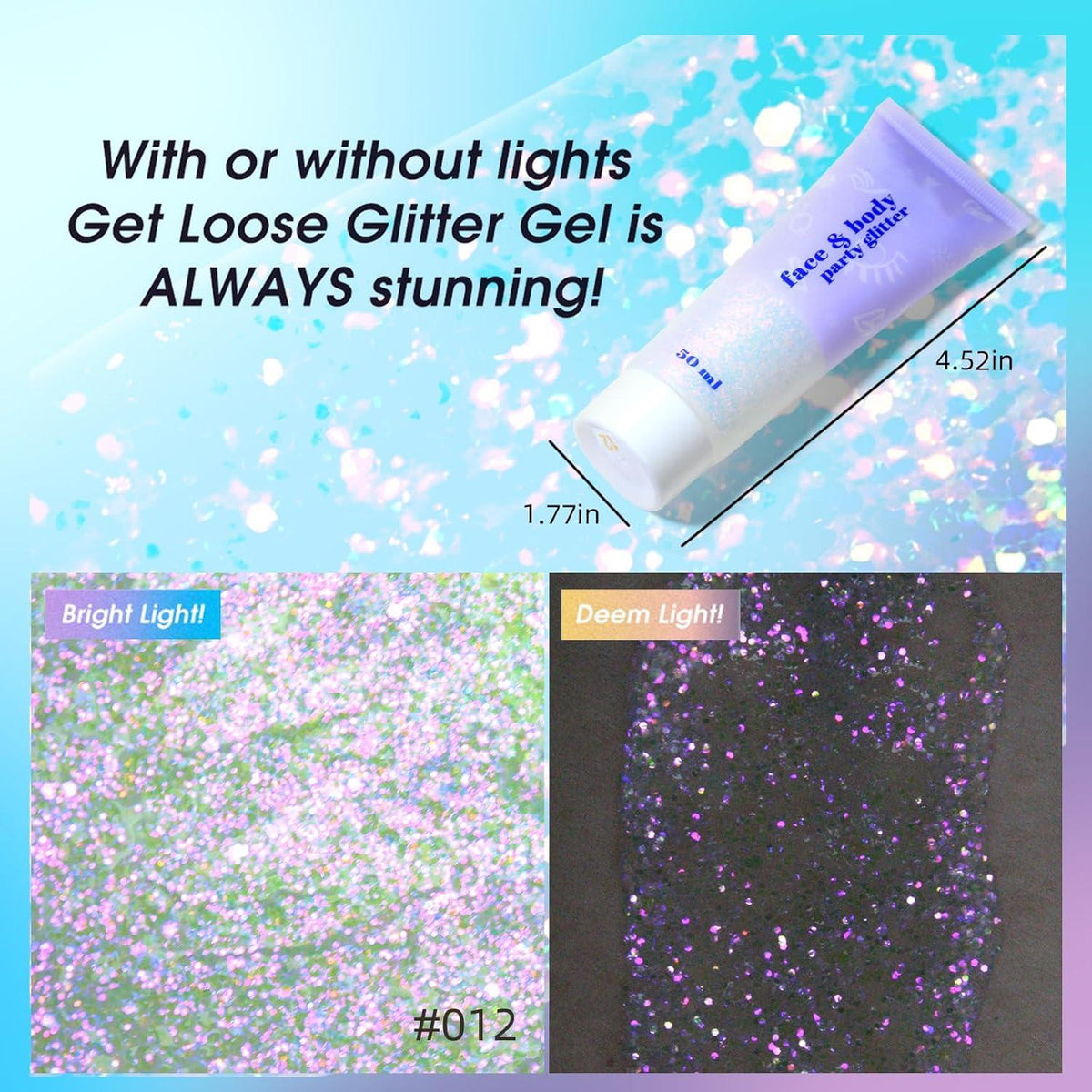 Holographic Face Body Glitter Gel Sequins Shimmer Makeup 50ml Pink
