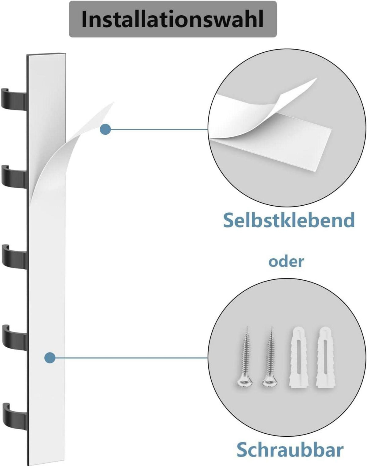 Wandhaken 30cm Schwarz 2er Pack selbstklebend modern robust