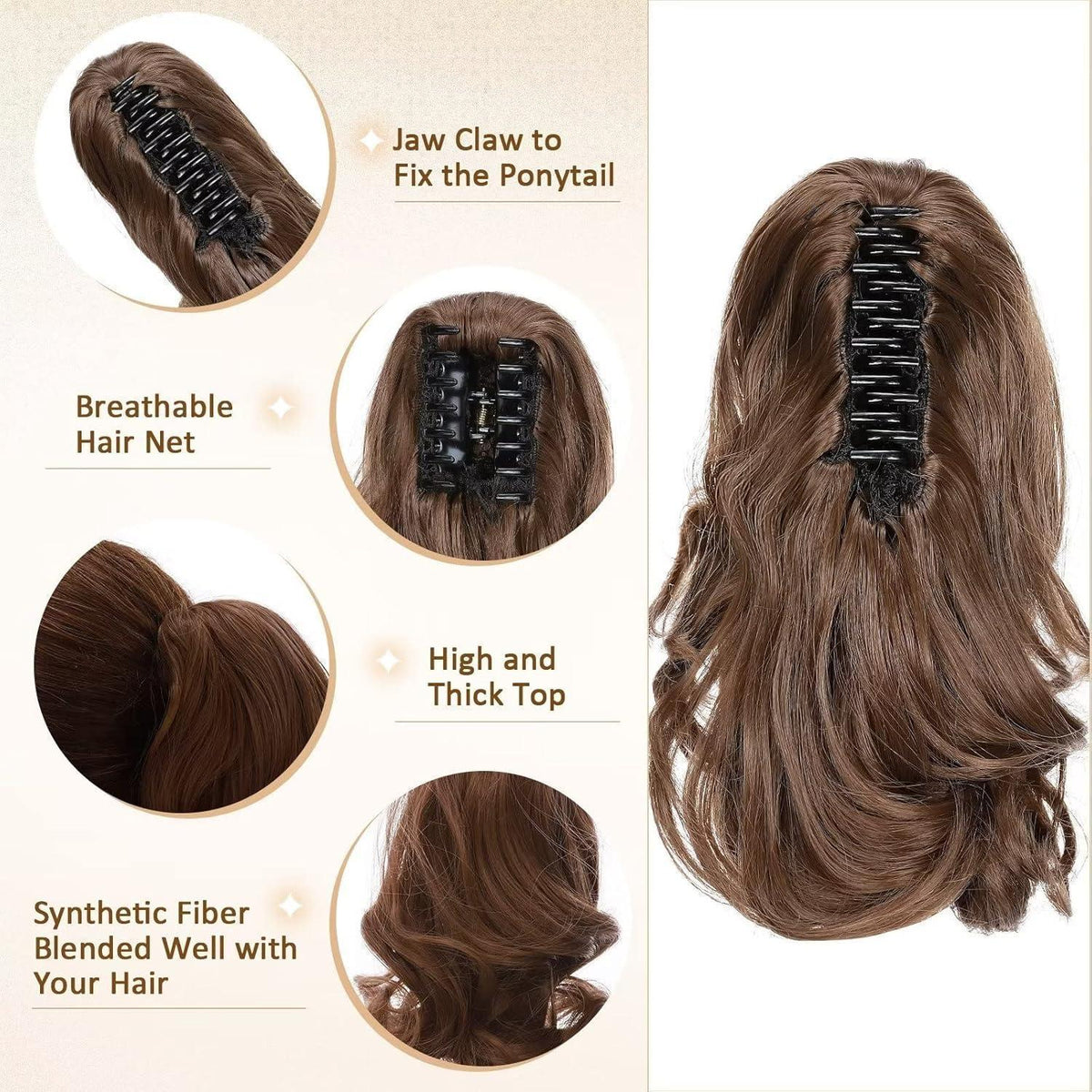 Gewellter Pferdeschwanz Clip Extension – Mittelbraun, 30cm