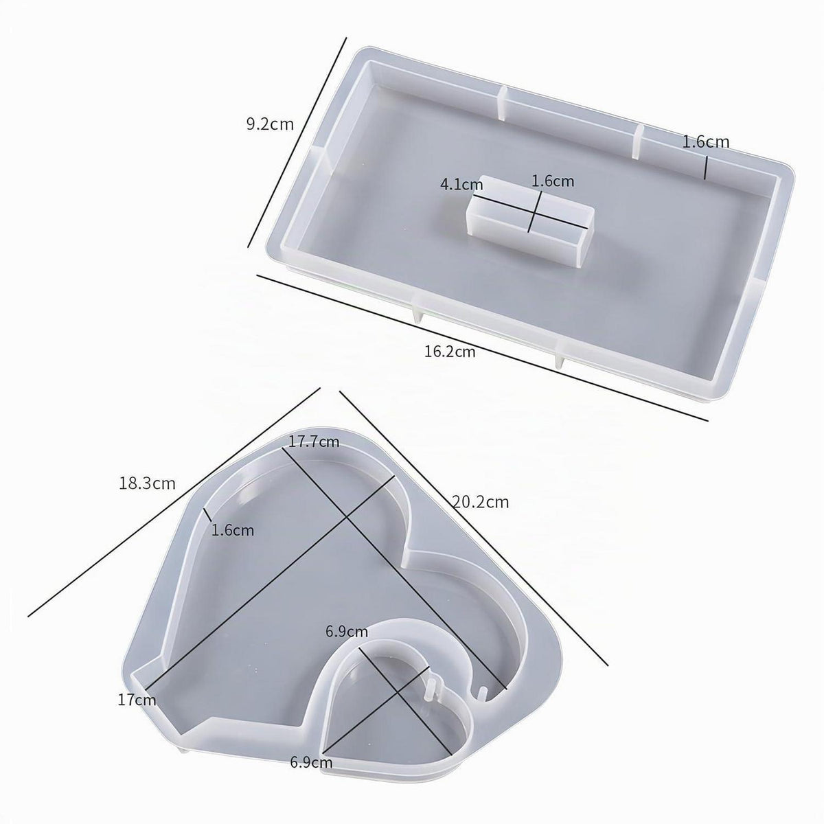 2x Herz Silikonform Groß für Epoxidharz & Resin