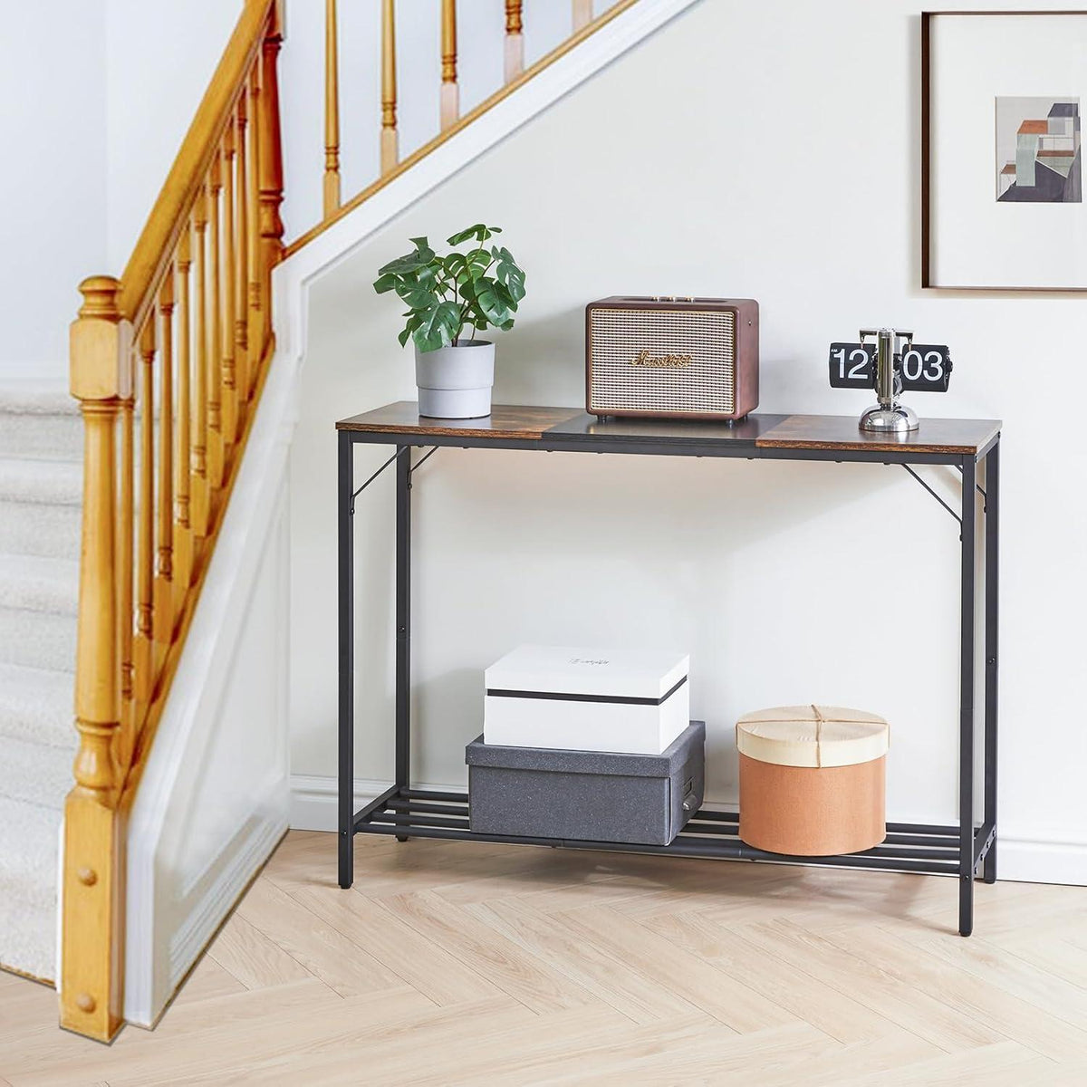 Konsolentisch Spleißdesign Eingangstisch Regalen 107×30×78CM Rustikal