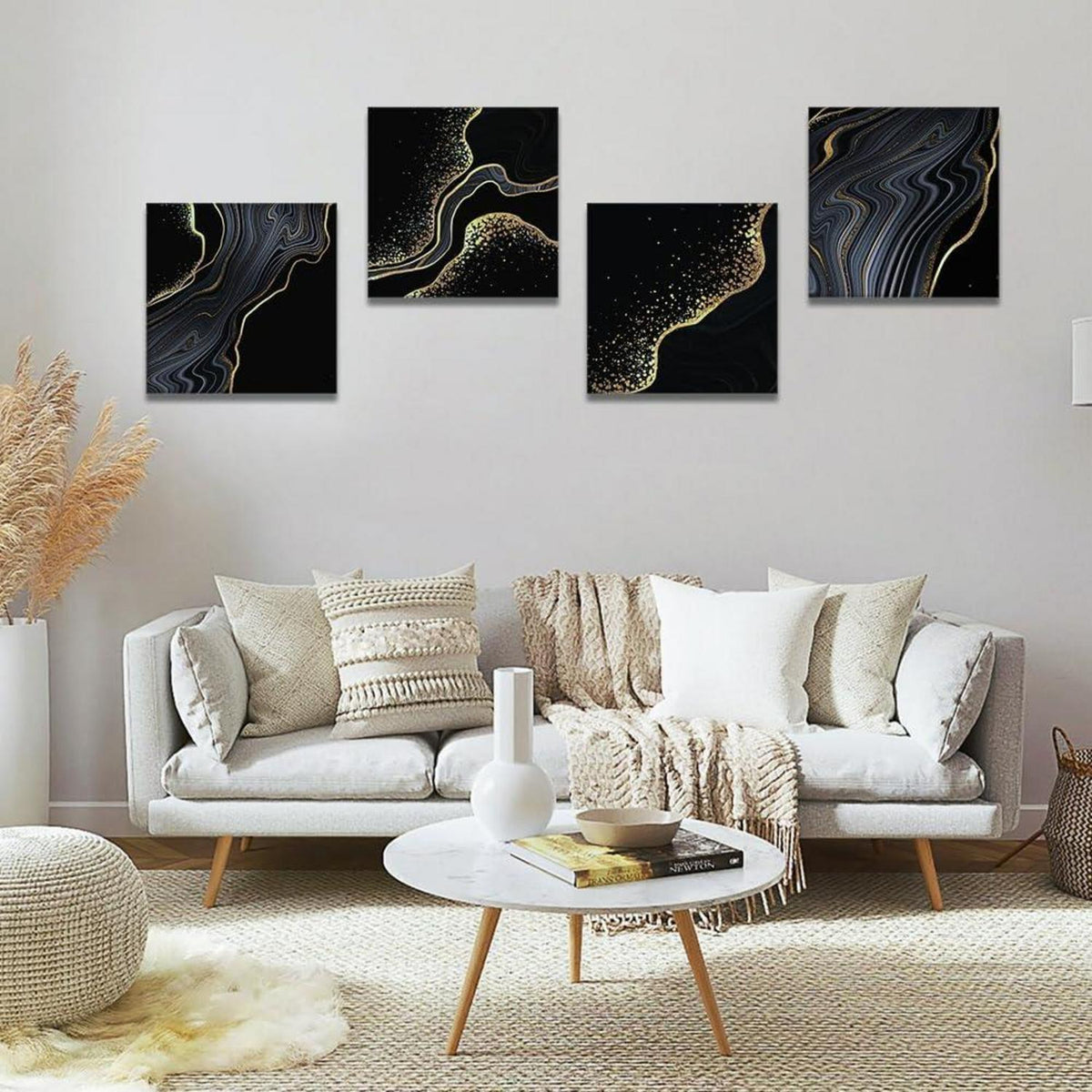 Moderne Leinwandbilder Marmor Schwarz Gold 30x30cm